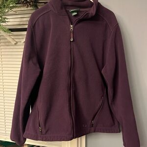 L.L. Bean midweight polyester fleece jacket in a burgundy color.